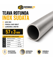 Teava rotunda inox sudata AISI 304, 57 x 3 mm, 6 metri Teava rotunda inox sudata AISI 304, 57 x 3 mm, 6 metri